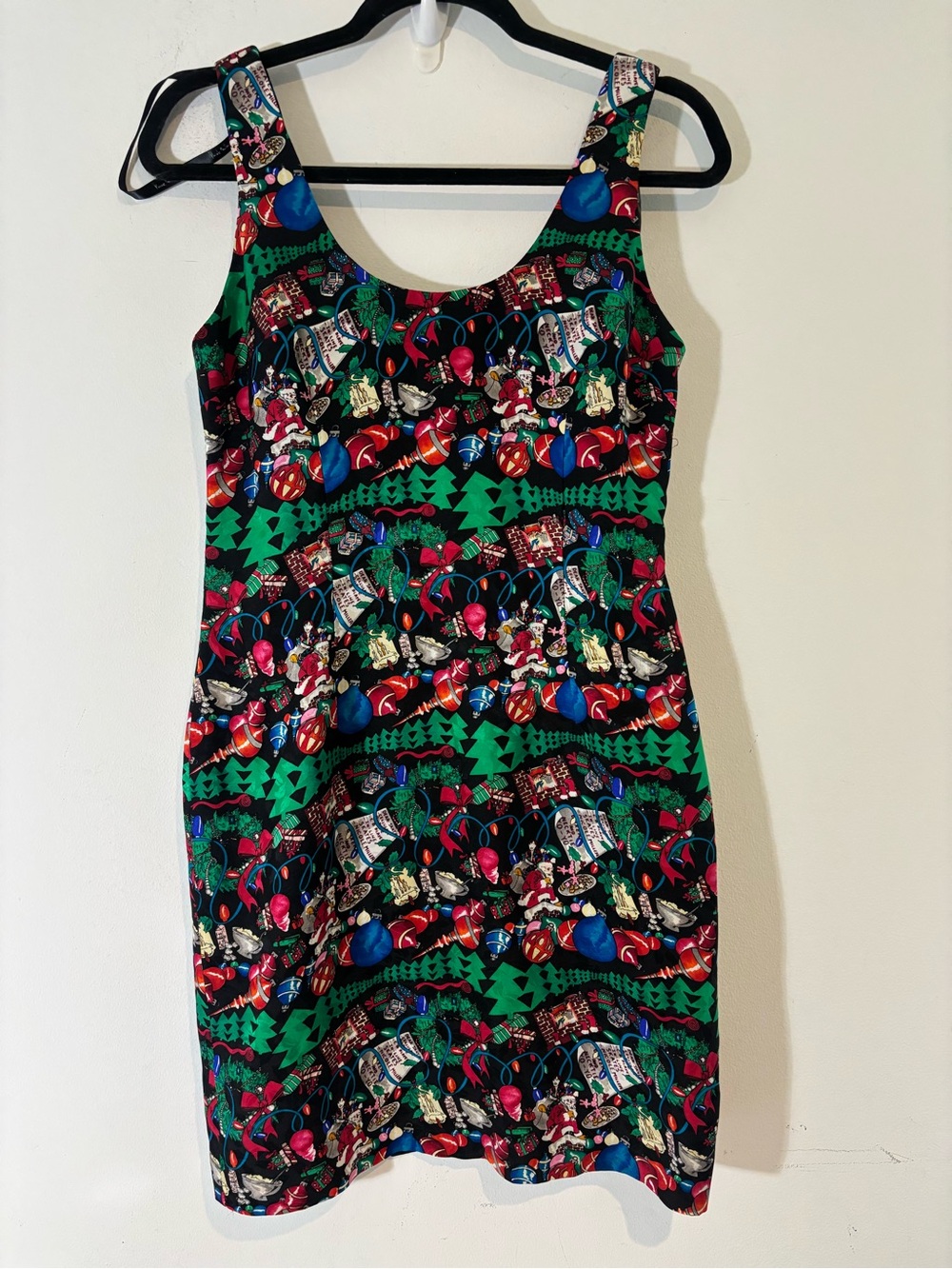 Nicole Miller Vintage 90’s Size 6 Tank Dress 100% Silk Christmas Print Holiday